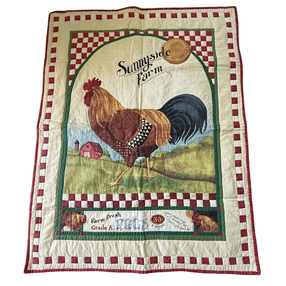 Sunnyside Farm Rooster Quilted Wall Hanging Farmhouse Decor Red White 38 x29 1/2